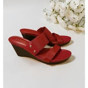LAUREN RALPH LAUREN Rhianna Sandals Wedge Heels Strap Women’s Size 7 Red 3410-15